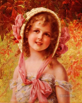 La chica Cherry Bonnet Emile Vernon Pinturas al óleo